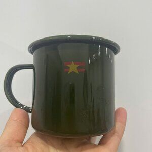 Vintage Military Style Enamel Mug | Green Star Coffee Cup